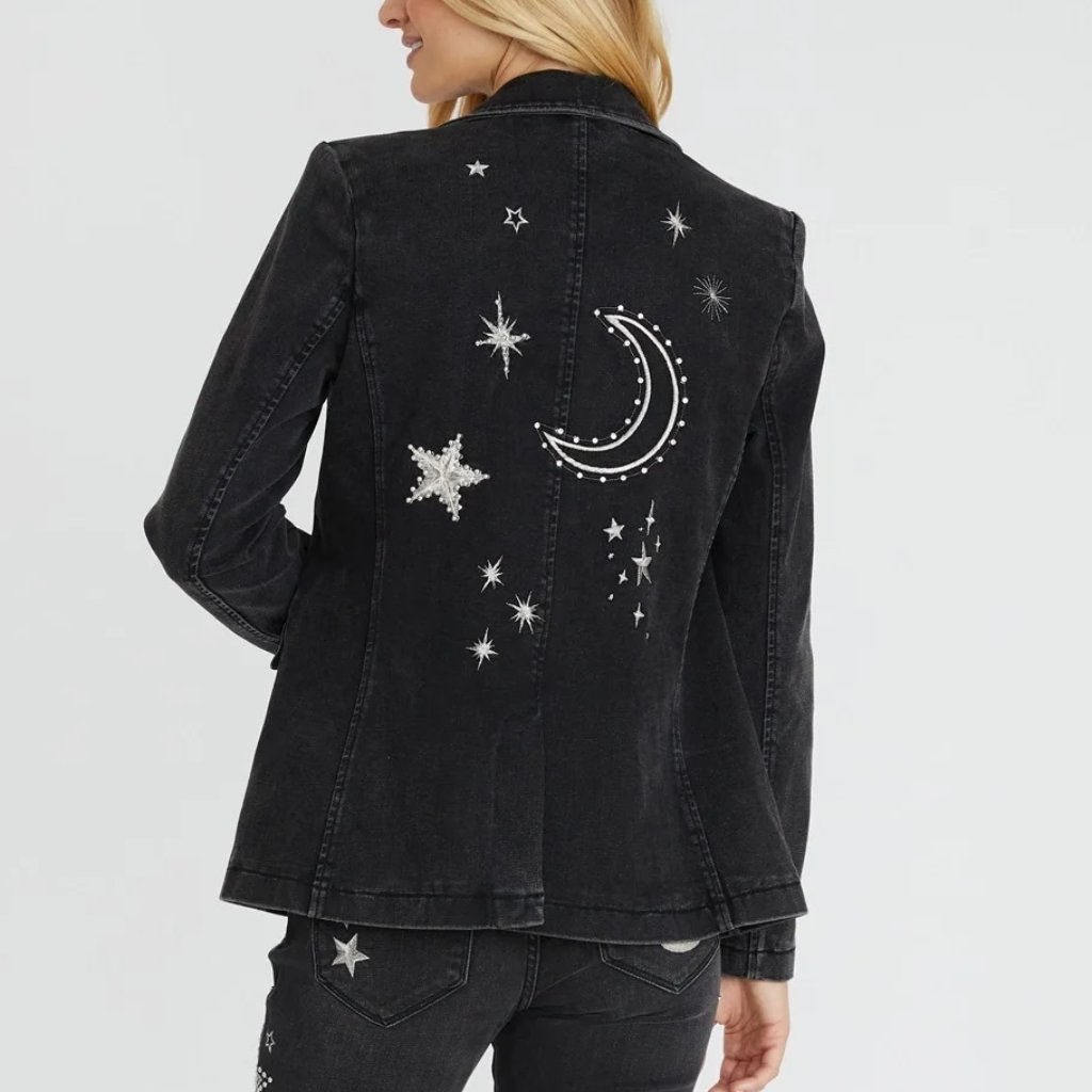 Free People Black Blazer With Star And Moon Embroidery